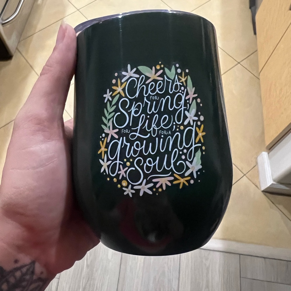 Dark Green Tumbler with Floral Design